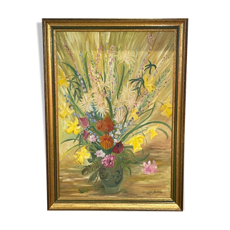 bouquet of flowers - oil or acrylic on canvas, signed Collot Bernard 1982