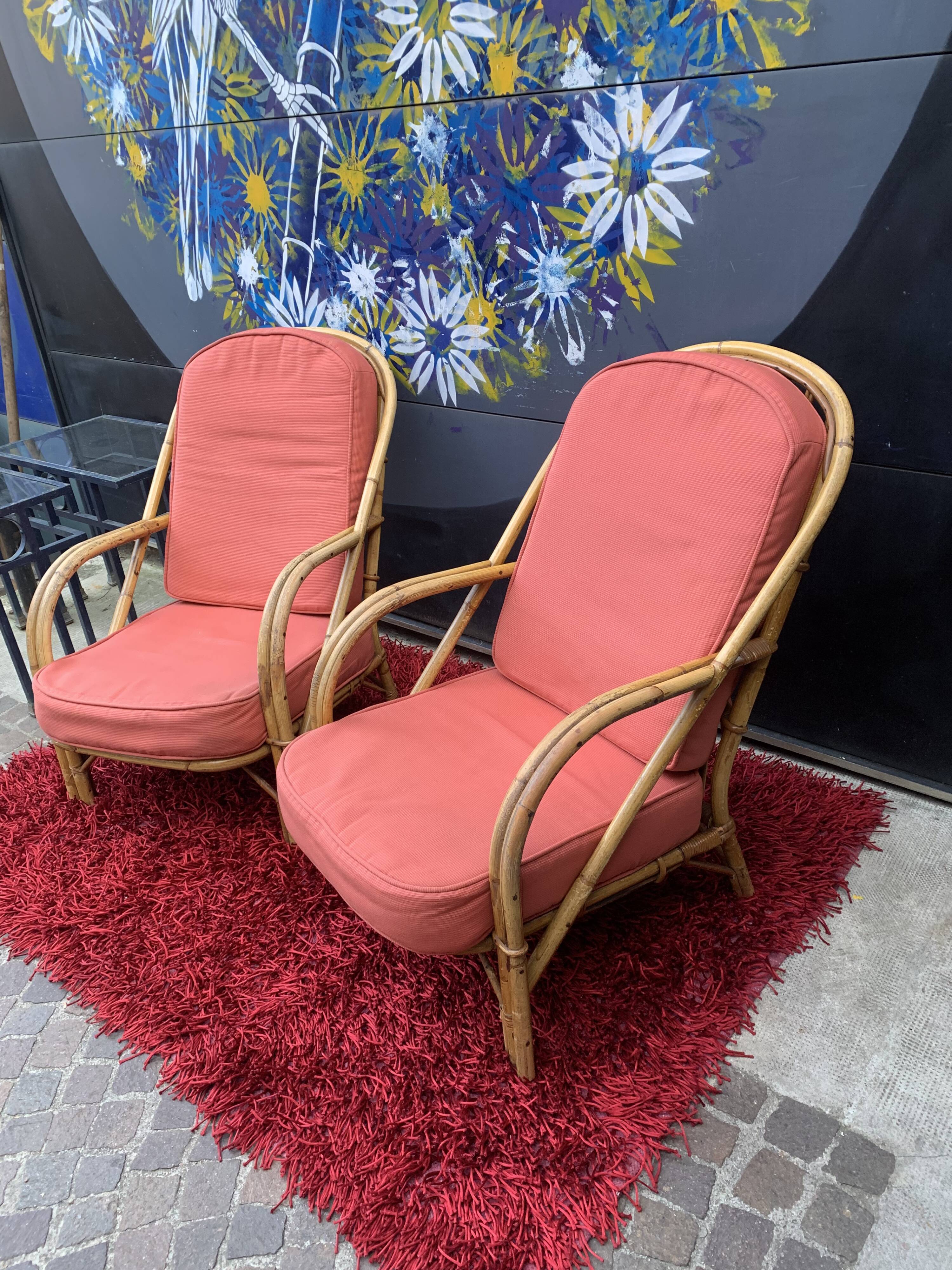 Pair of rattan chairs with cushions Audoux Minnet