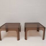 Pair of vintage 70s smoked plexiglass coffee tables by Prisunic