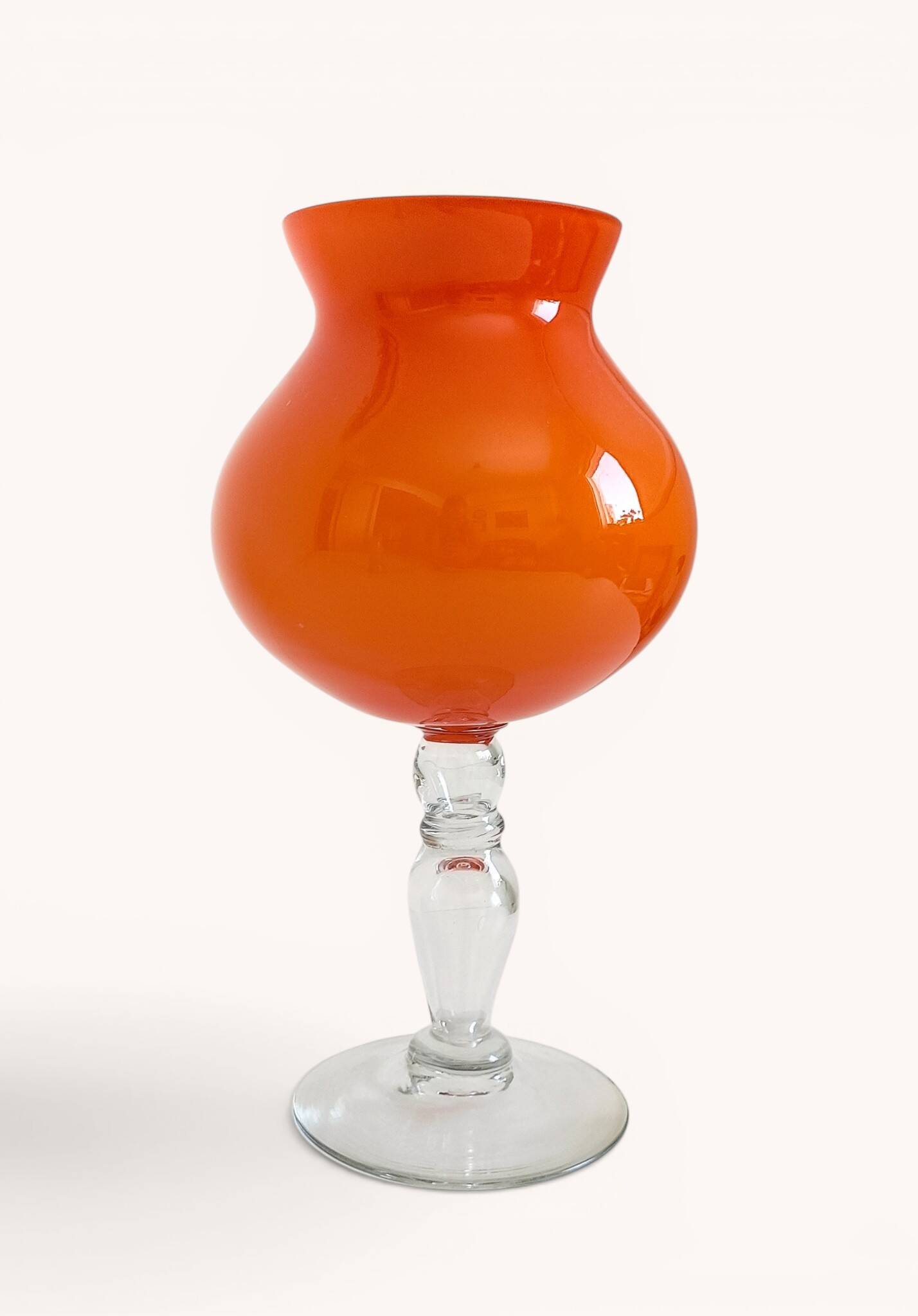 Murano Orange Cased Glass Large Goblet Vase, Italy, 1970s