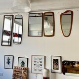 Vintage triangular wall mirror teak frame