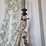 Parrot Candle Holder, Enameled Porcelain and Bronze, Late 19th Century