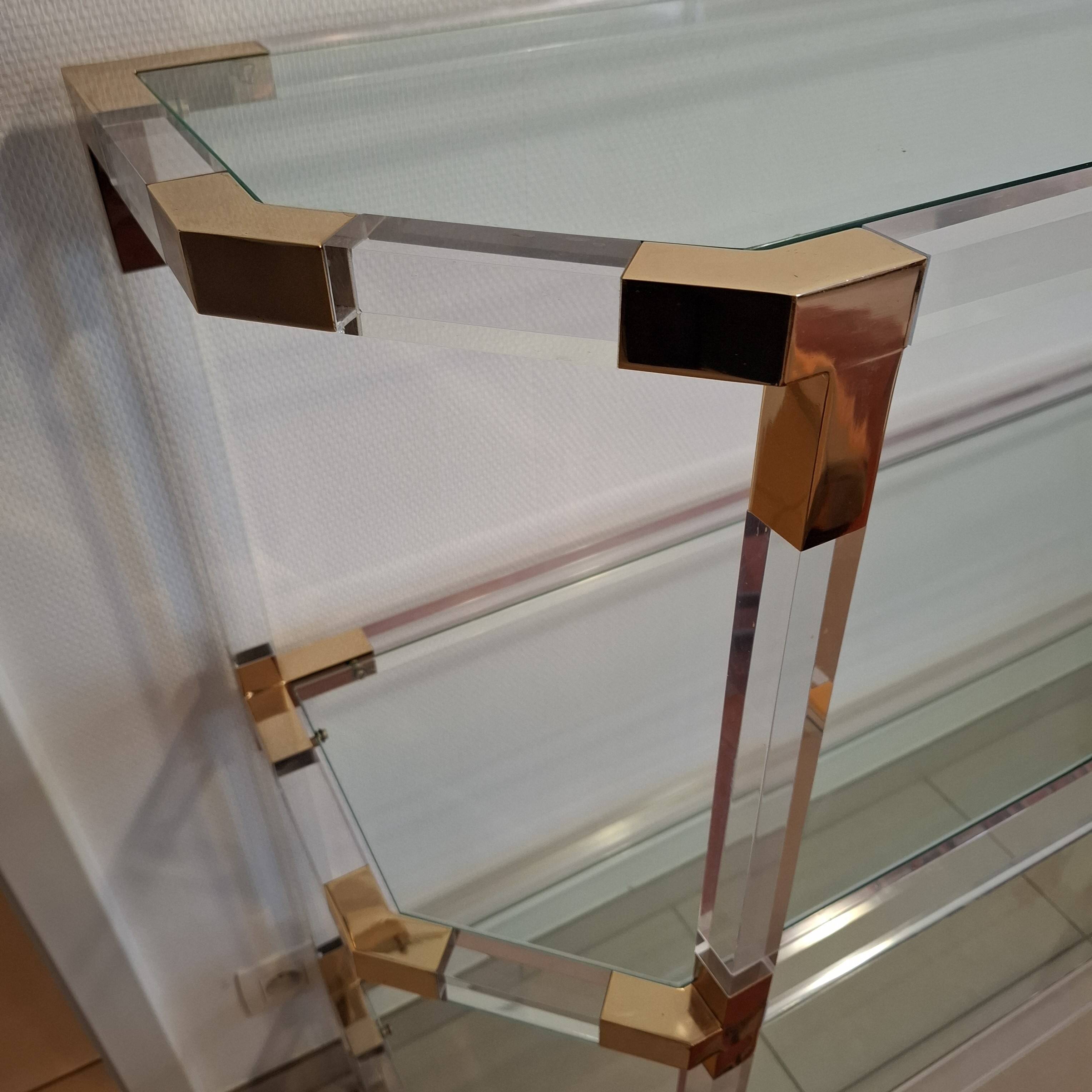 Hollywood Regency Bookshelf - Lucite & Brass - 1980s