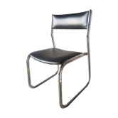 Chaise traineau skaï noir années 70 vintage
