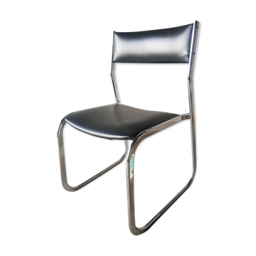 Chaise traineau skaï noir années 70 vintage