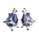 Pair of bird candlesticks in blue white, Skyros earthenware