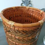 basket cache pot rattan and bamboo vintage French boho of the 60s/70s / old planter in