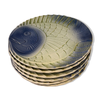 Lot de 6 assiettes à Poisson Sarreguemines