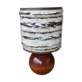 Seventies wood lamp and hippy chic wool lampshade