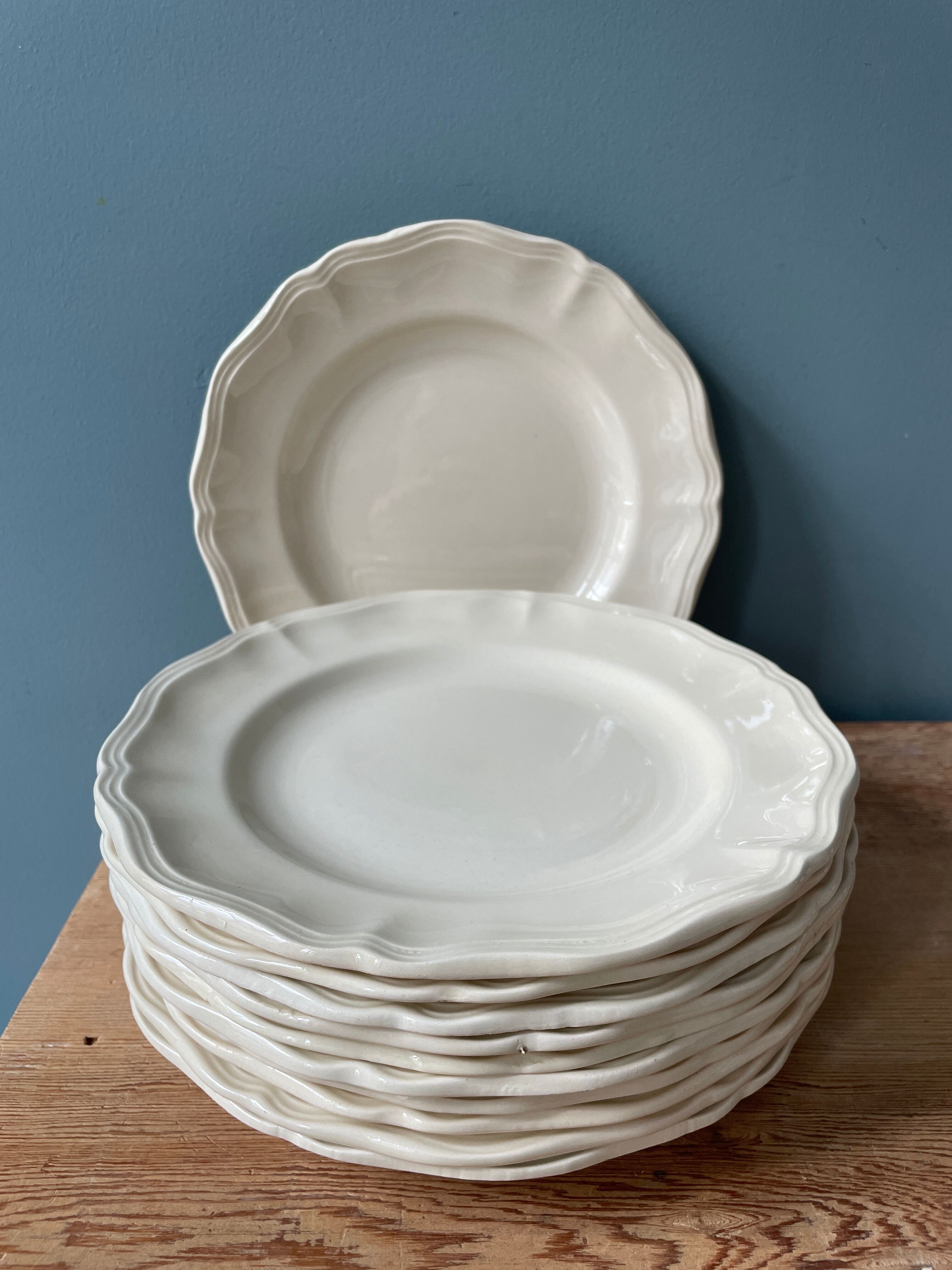 Set of 11 flat earthenware plates from Sarreguemines France