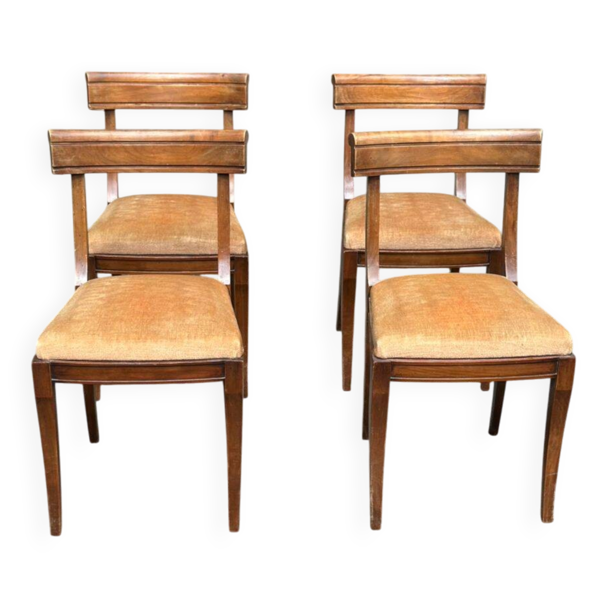 4 chaises de salle à manger en velours et bois massif, époque XIXème