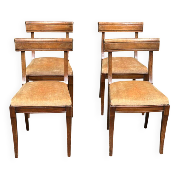4 chaises de salle à manger en velours et bois massif, époque XIXème