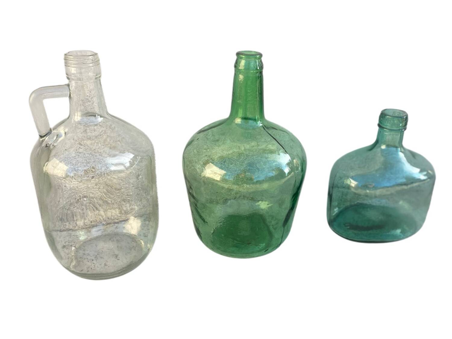 3 demijohn bottles vintage green collection