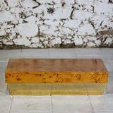 Coffee table in elm burl and brass, 1970