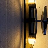 Pair of elliptical italian wall lamps in smoked glass and chrome veca