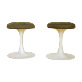 Restored vintage stools in olive nubuck leather