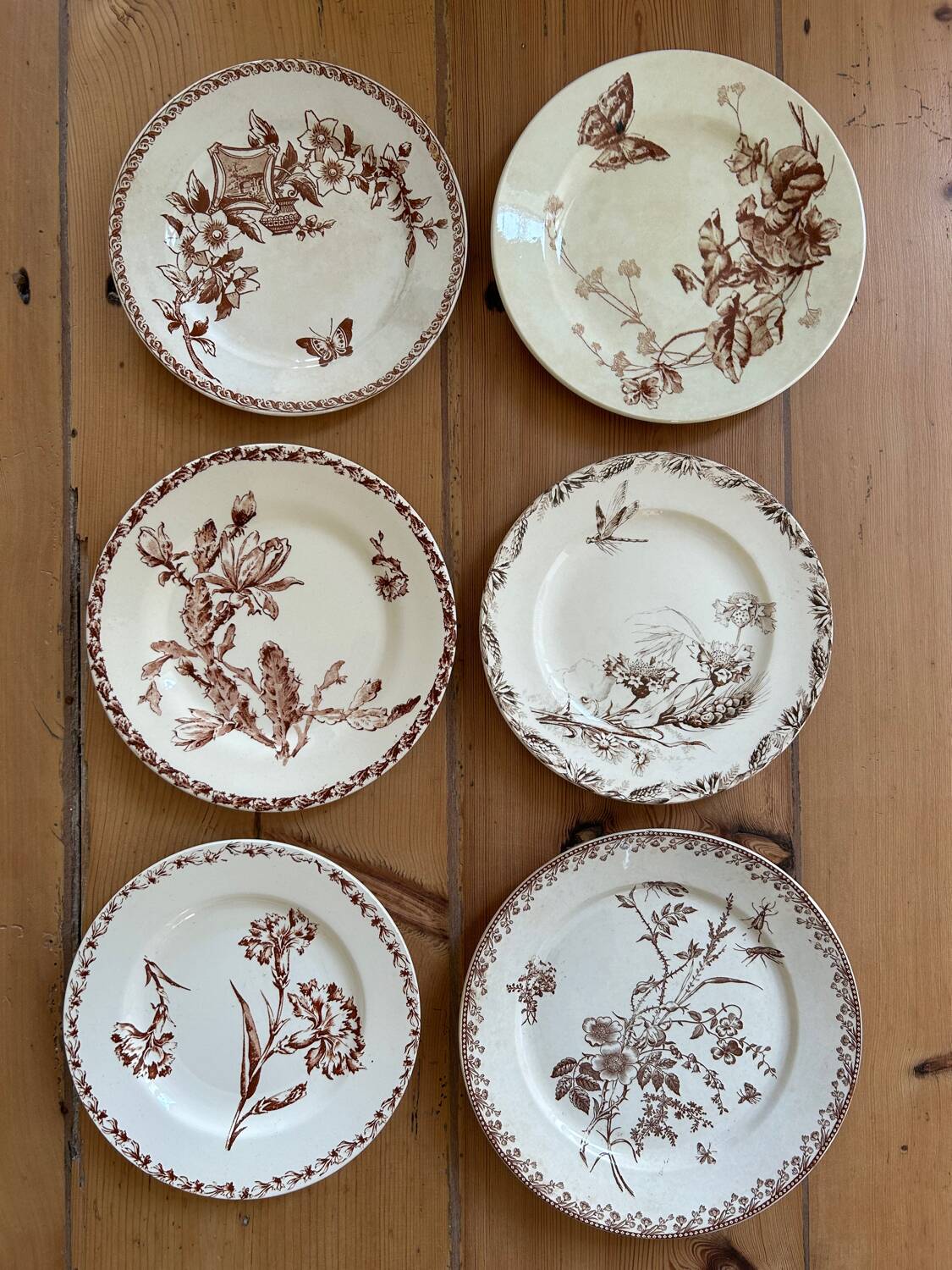 Mismatched set of 6 old flat plates