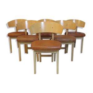 chaises de salle à manger vintage en cuir naturel et hêtre