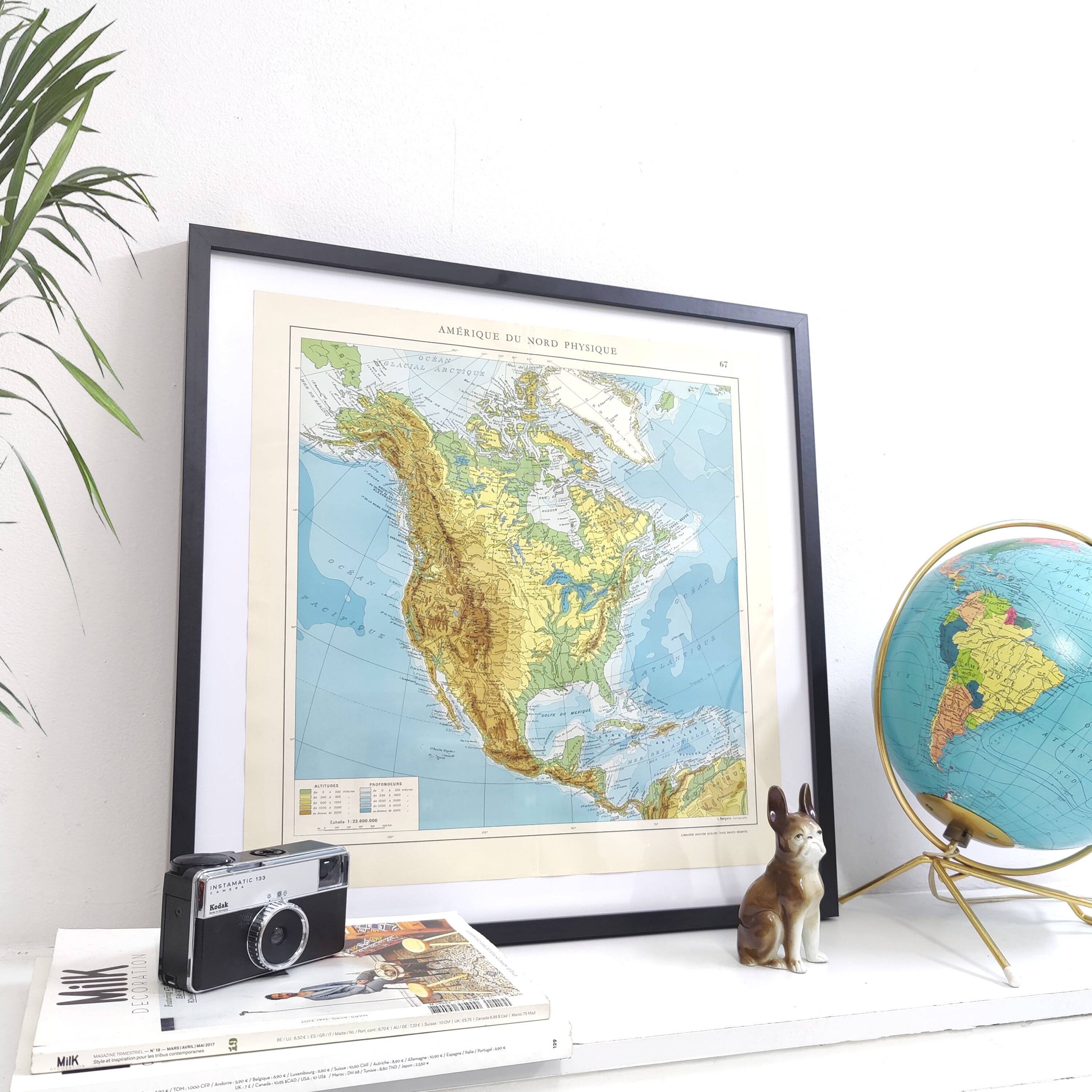 Carte Amérique du Nord vintage de 1950