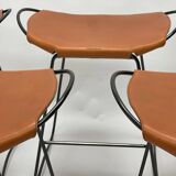 Contemporary Kitchen Counter Stool in Black Steel and Natural Tobacco Leather
