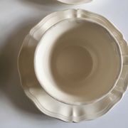 Set of 4 cups breakfasts in faience Sarreguemines ivory to godrons