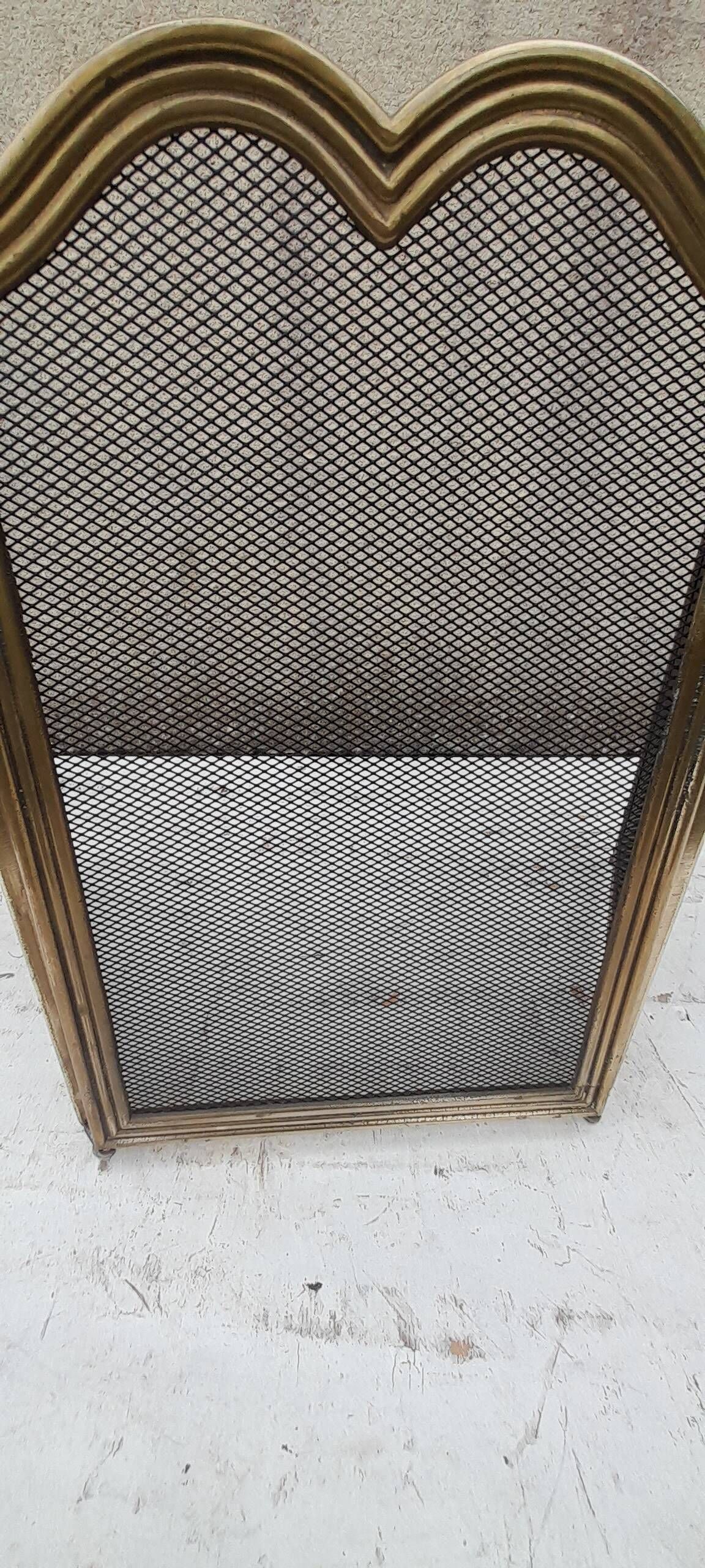 3-panel fire screen in brass and black mesh H 39 cm, ideal for a small fireplace