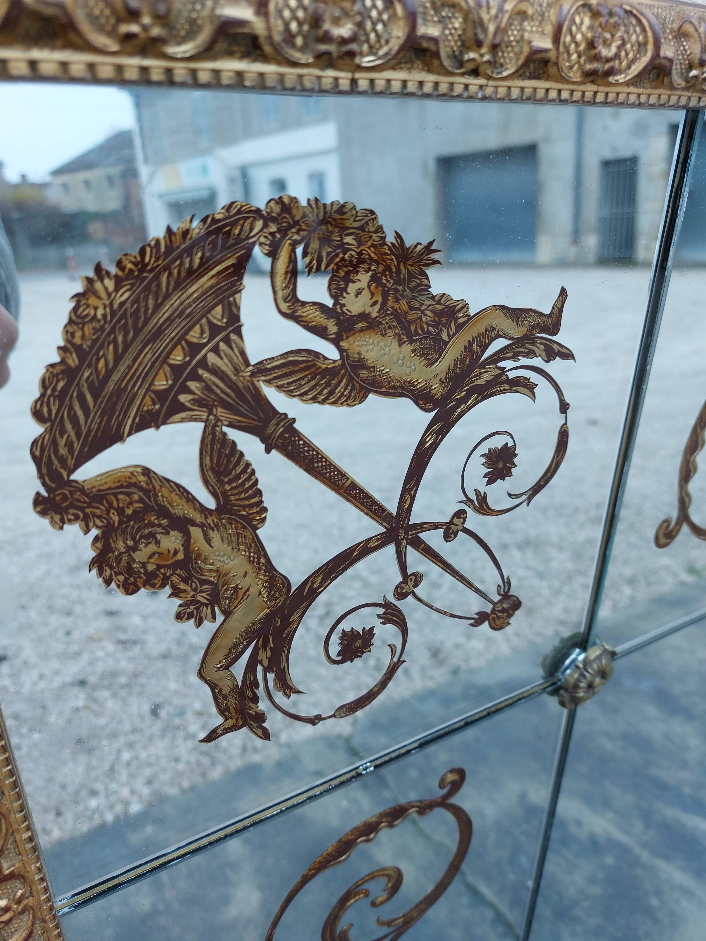 Venetian Mirror Art Deco brasserie bistro in eglomerized glass 204x105cm