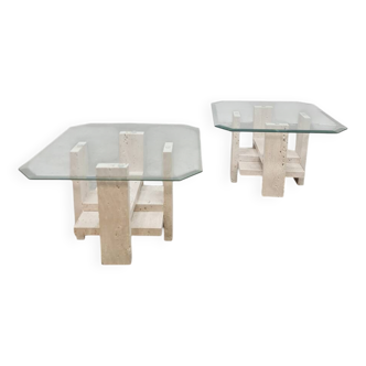 Vintage set travertine coffee tables 1970s