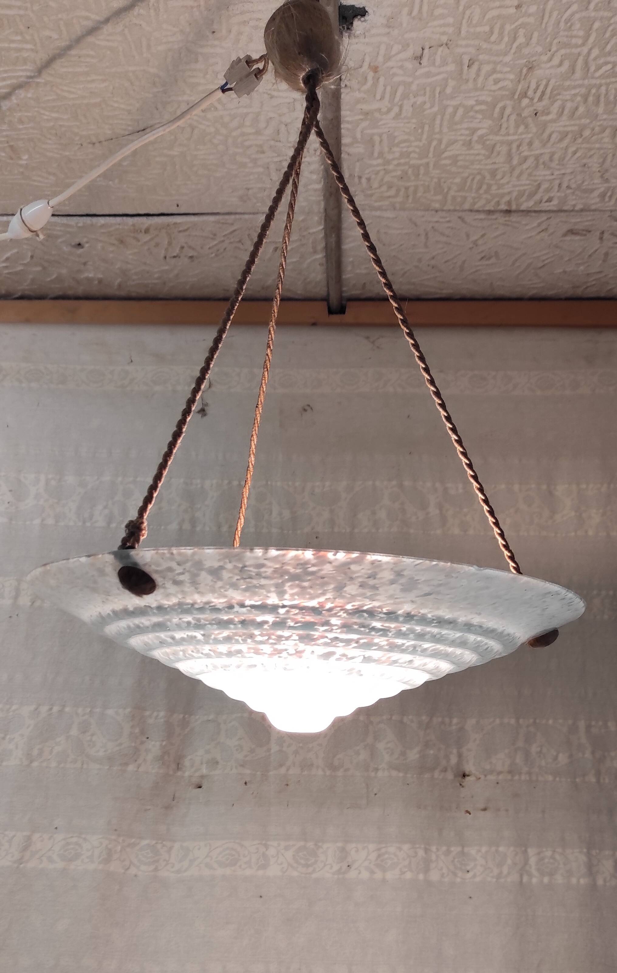 Art Deco pendant light in light blue Clichy glass - 1930s/40s