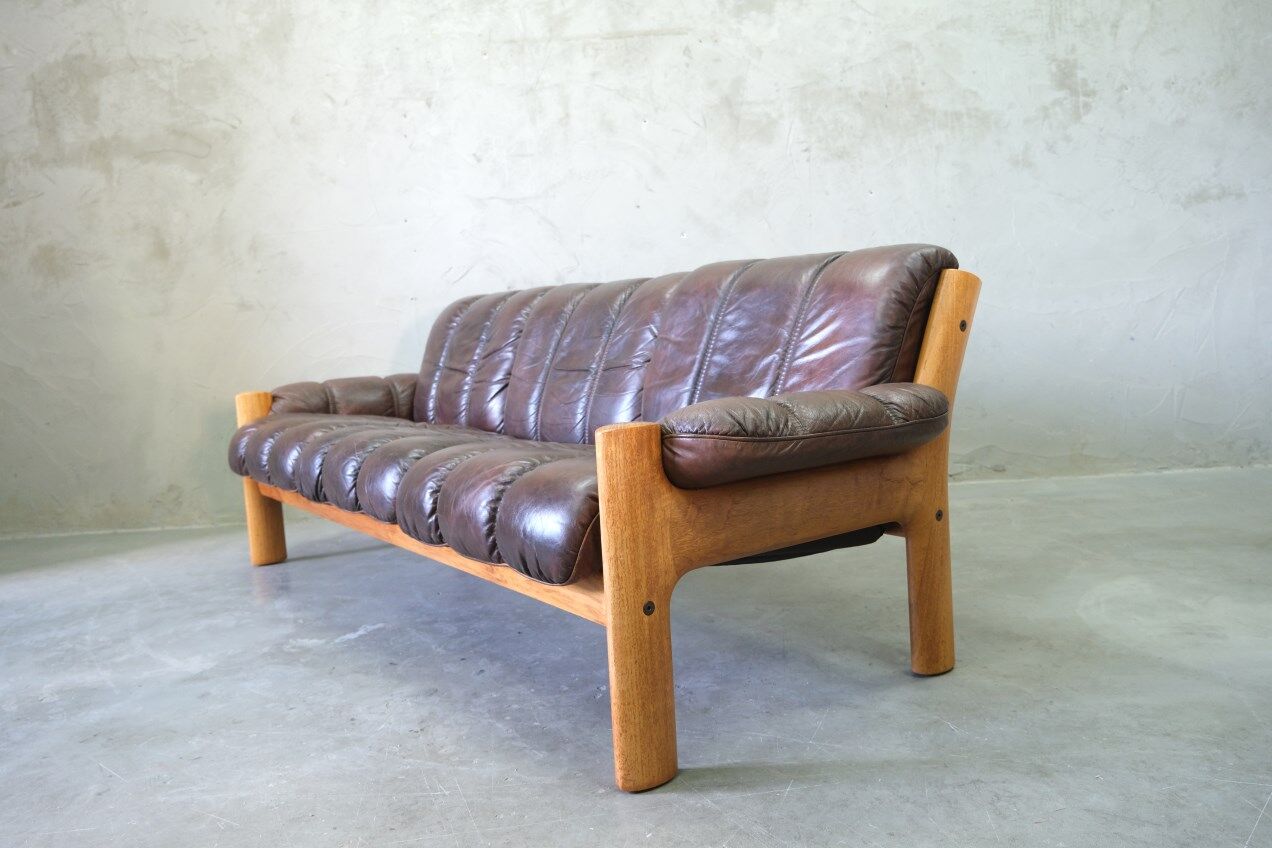 Mid-Century Teak and Leather 3-Seater Sofa from Ekornes, 1970s