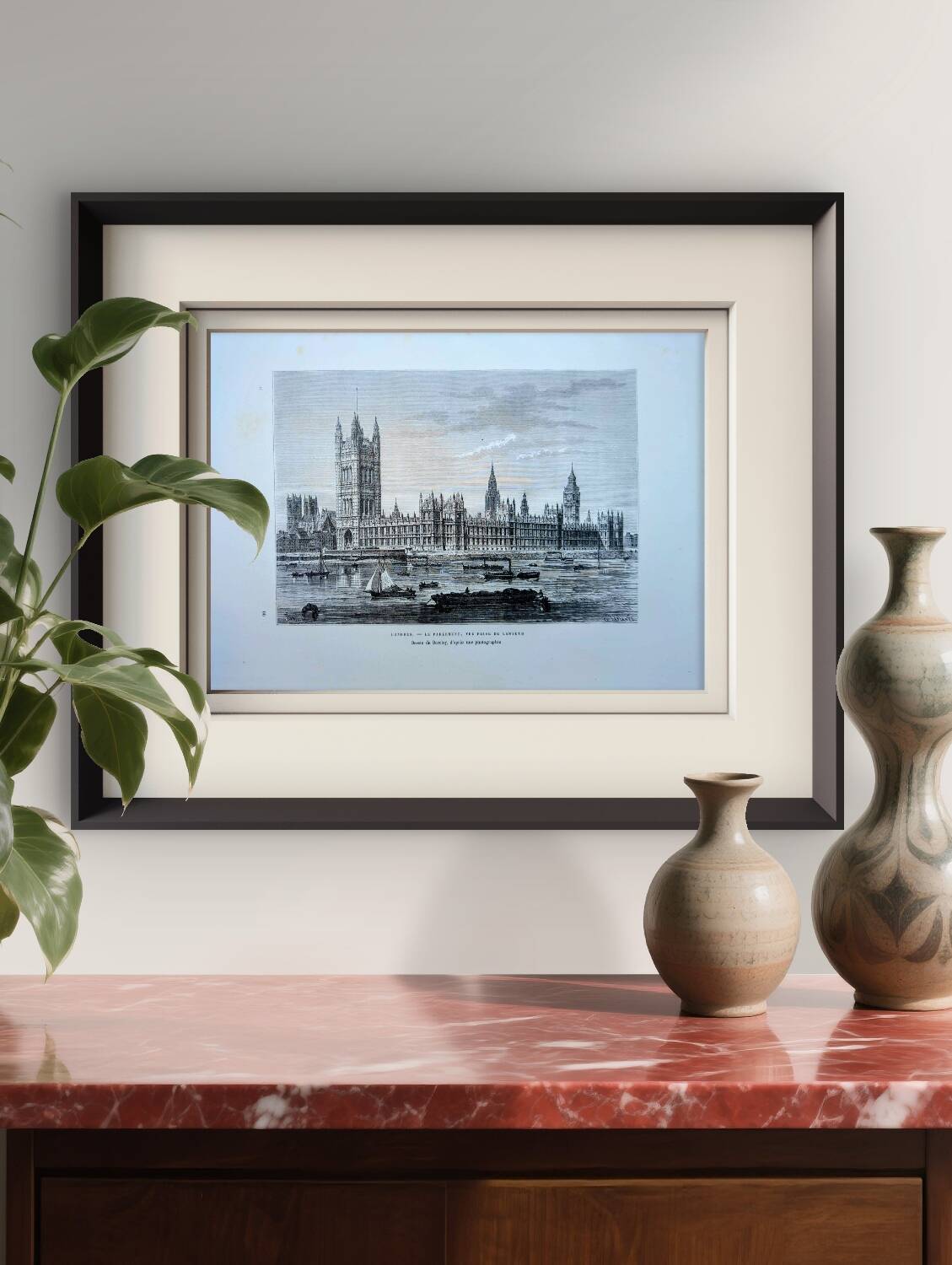Londres, le parlement, illustration imprimée en 1879.