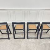 4 vintage folding chairs in wood and cane