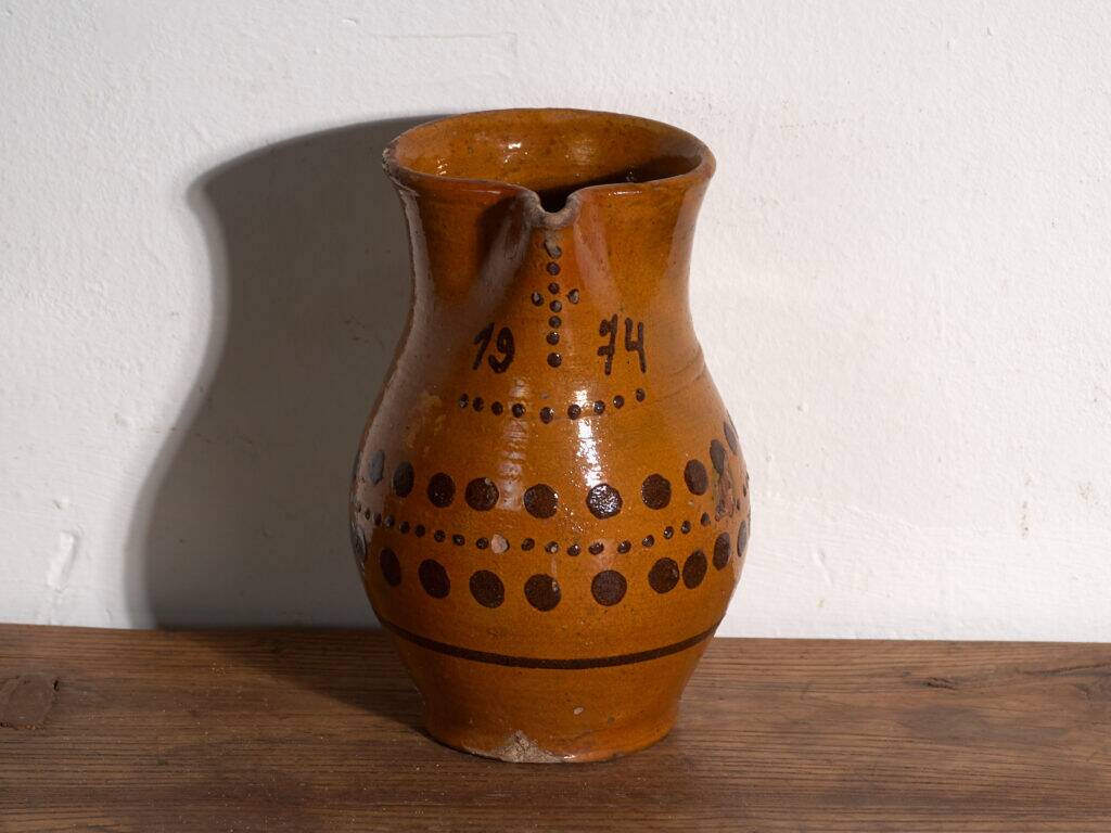 Old glazed ceramic jug – Central Europe, 1974