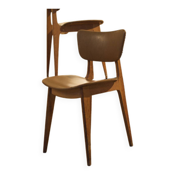 Trio de chaises vintage 6157 de Roger Landault cuir et bois 1950