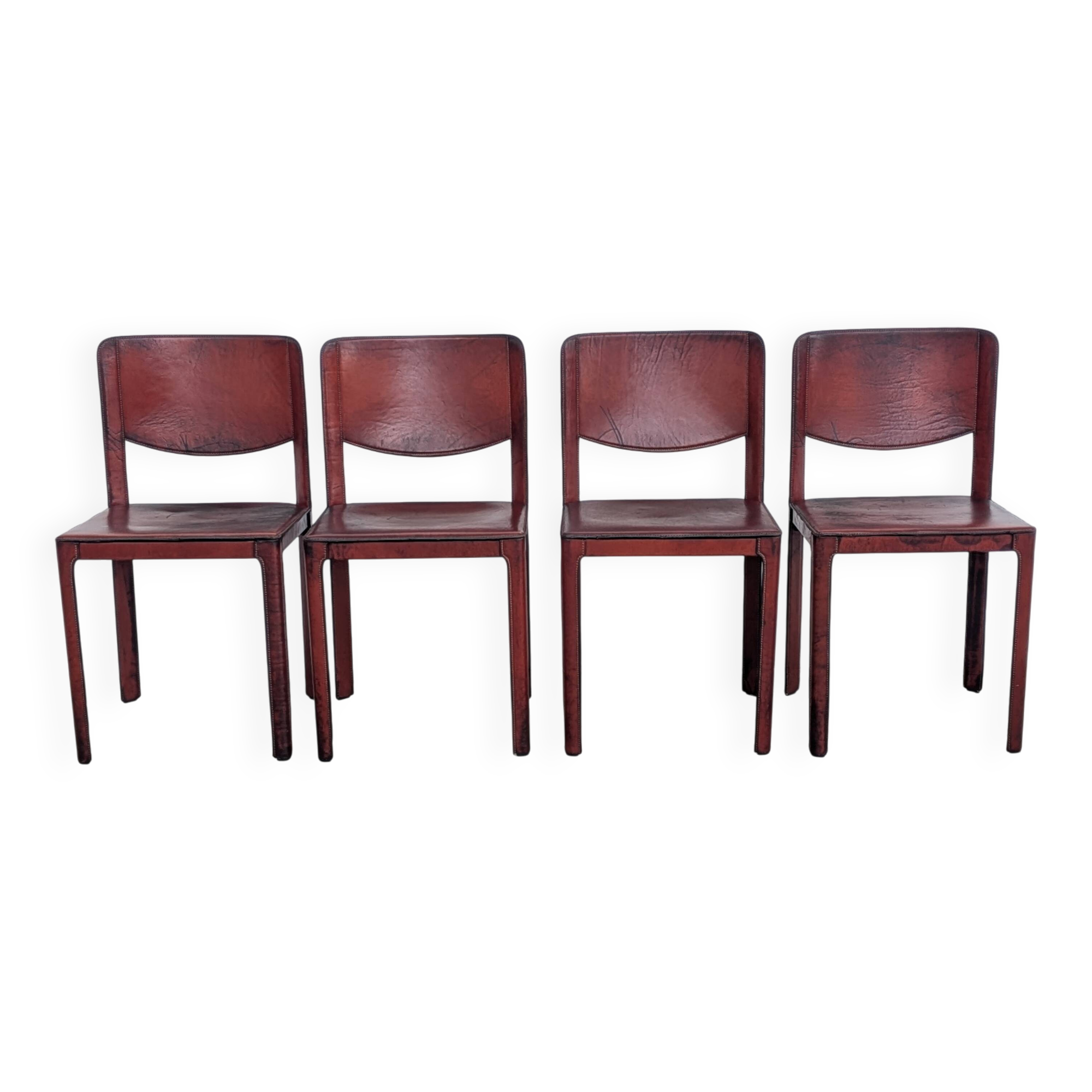 Lot de 4 chaises Matteo Grassi cuir rouge