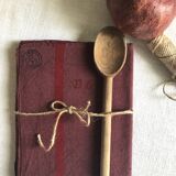 Old tea towel in linen and Burgundy cotton