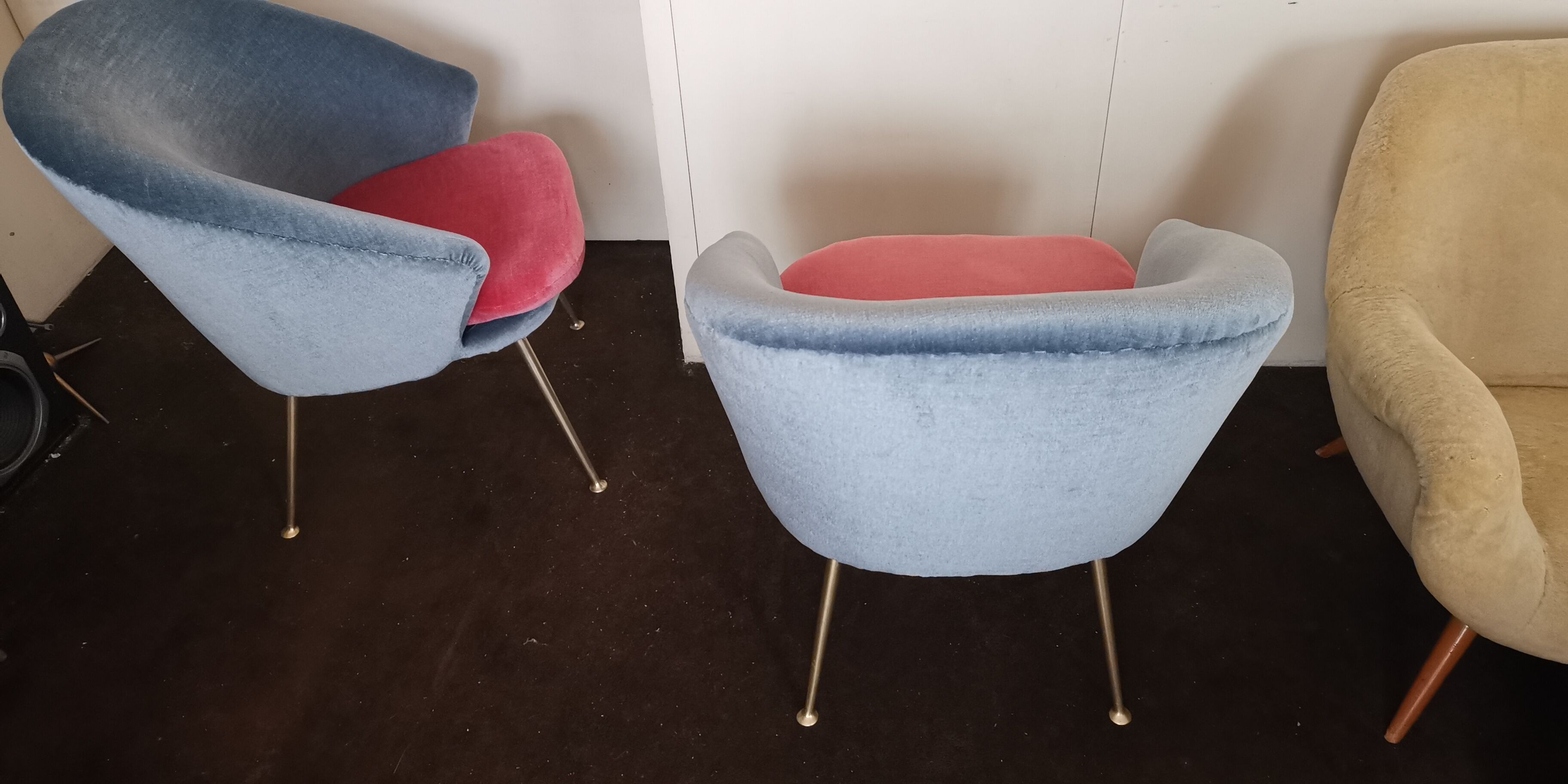 Egg curved armchairs from the 50s and 60s restored Italian design