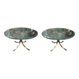 Pair of round coffee tables, glass, ca 1970