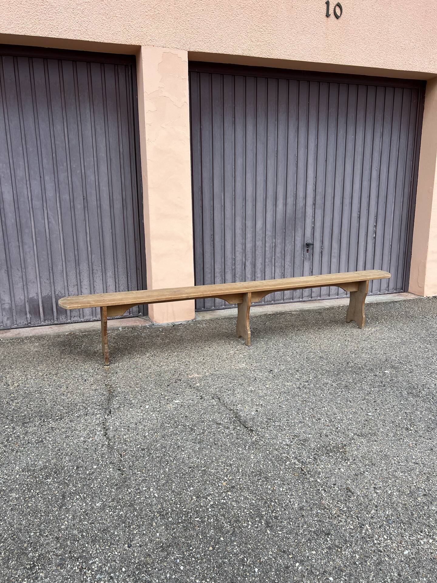 Pair of long benches in natural solid wood, French artisanal craftsmanship.