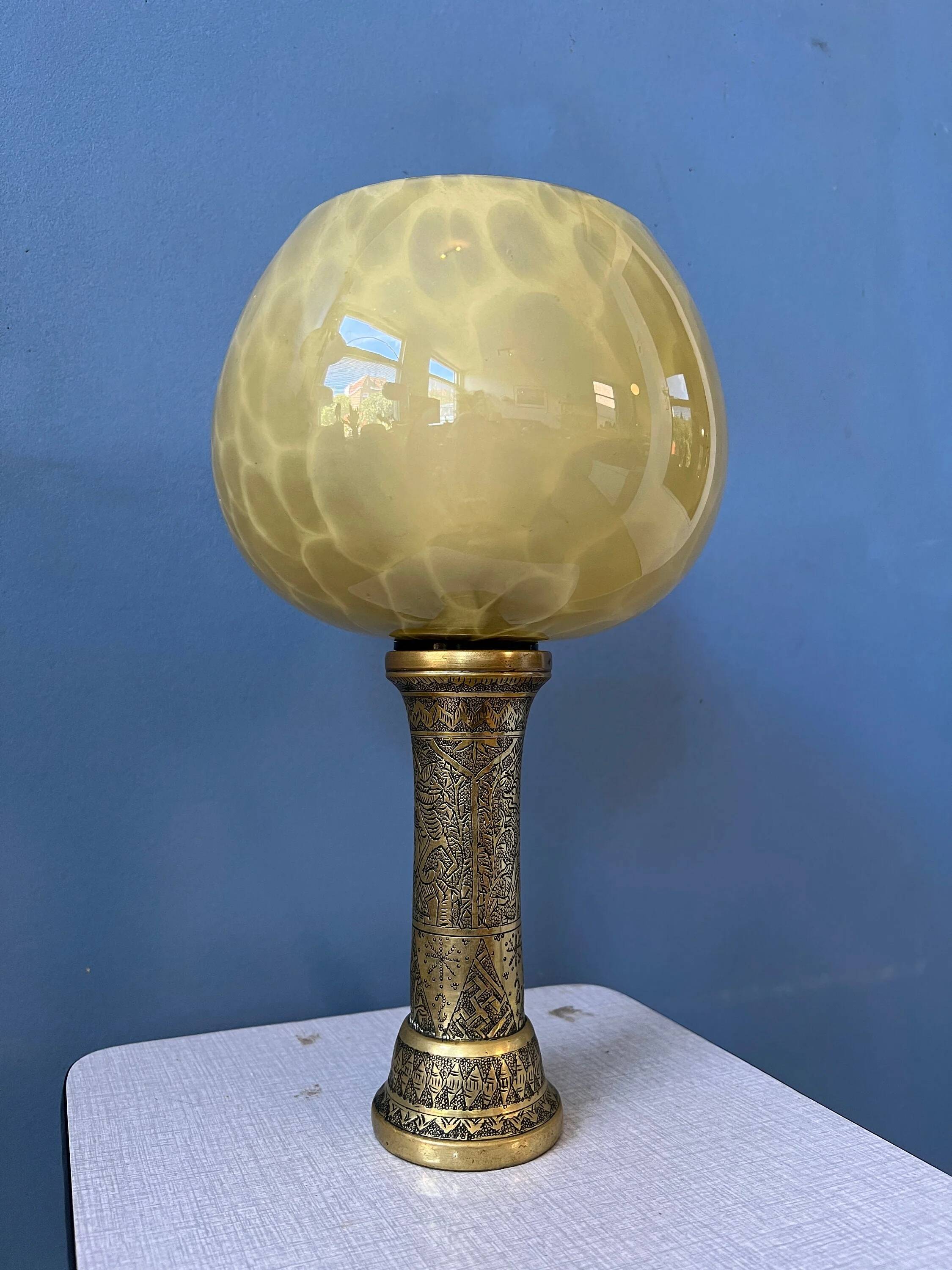 Lampe ancienne Art déco en verre avec base en bronze