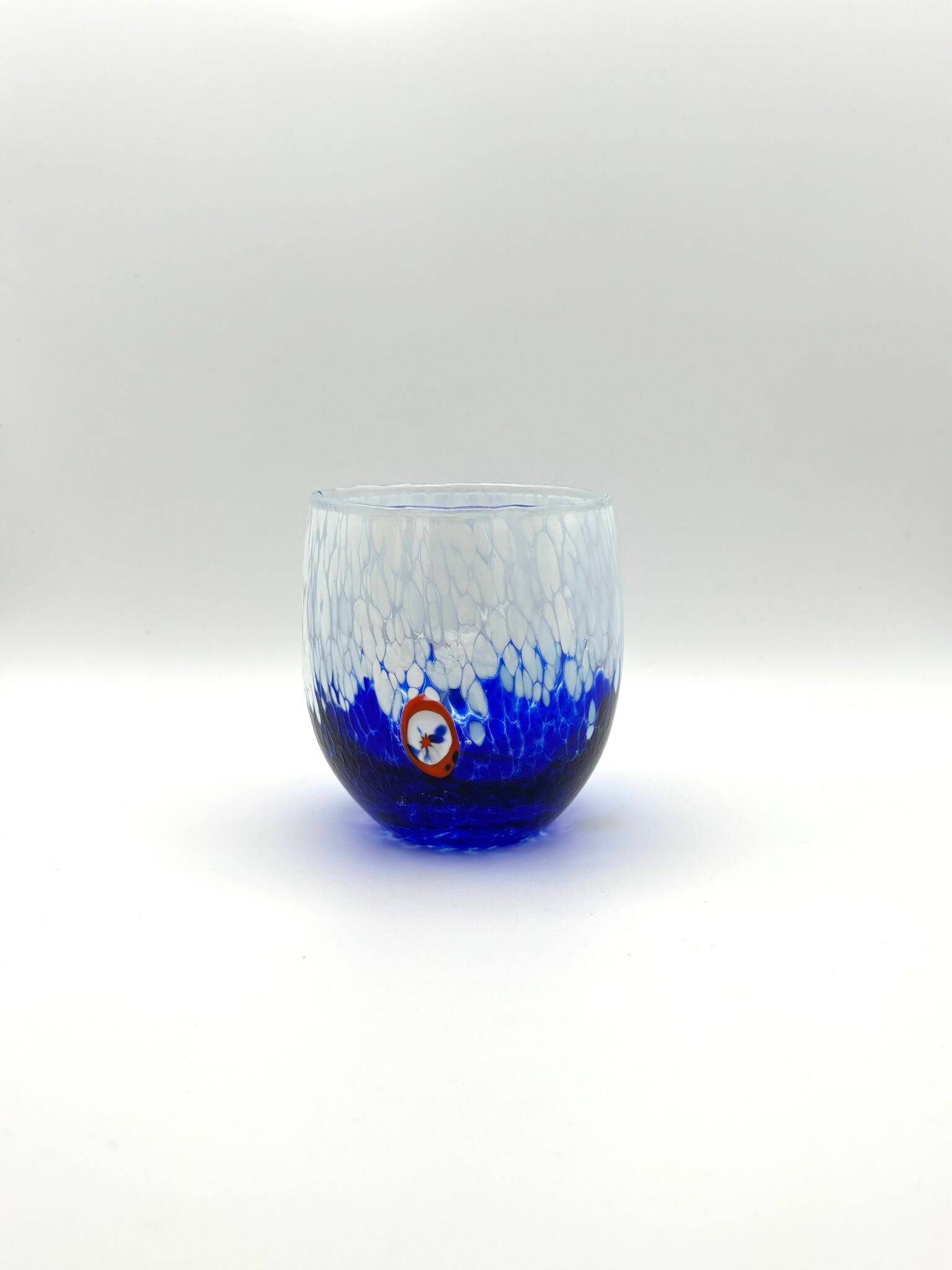 Set of 6 blown glass glasses from Venice with Effetre Murano murrine.