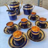 Limoges porcelain coffee service - Egle - Oven blue and gold -