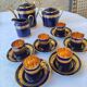 Limoges porcelain coffee service - Egle - Oven blue and gold -