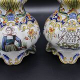 Paire de vase peints à la main "Rouen" Faïence 1910