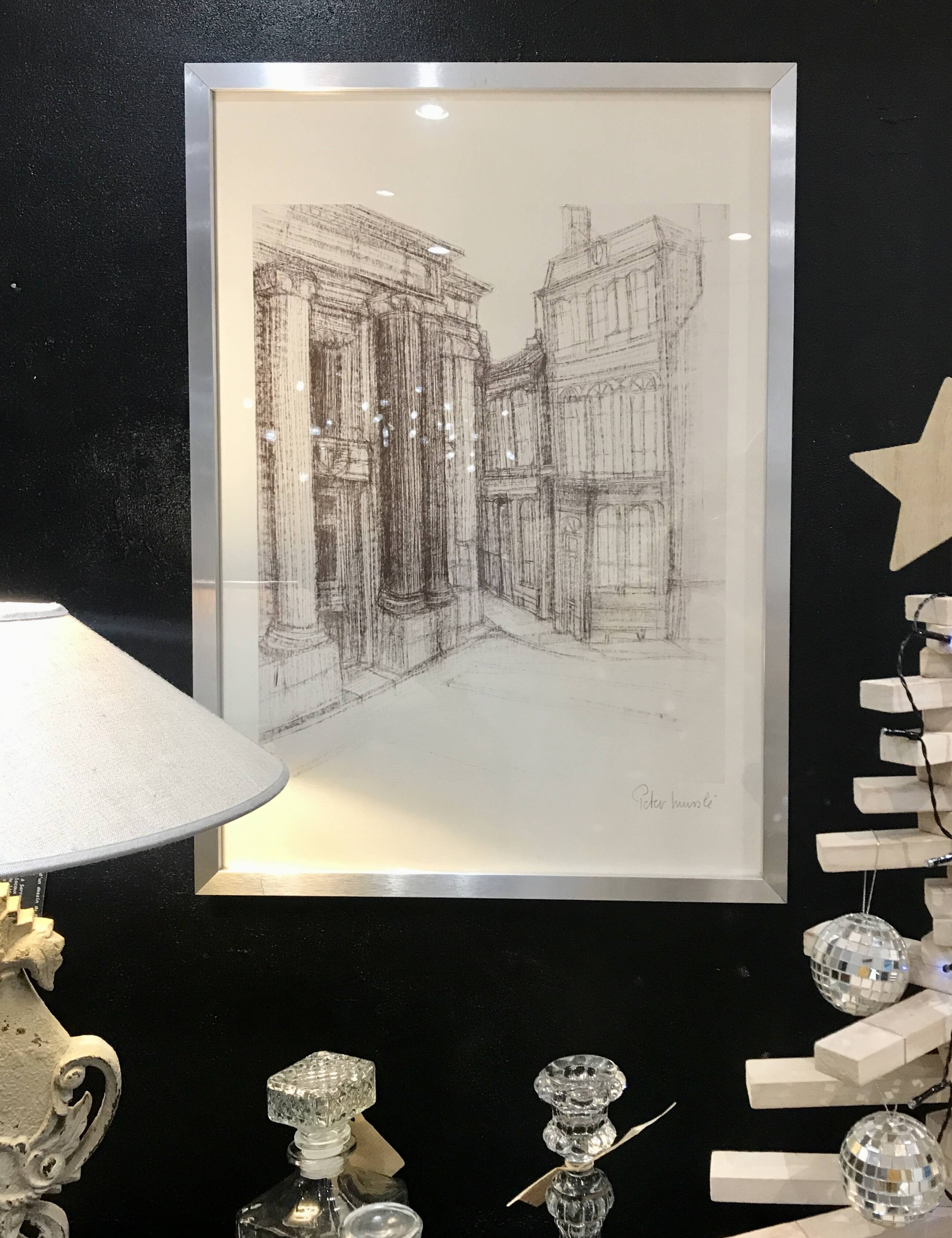 Framed drawing Palace of Justice Sarreguemines Peter Musslé numbered
