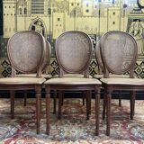 Set of 6 Louis XVI style medallion chairs in cane
