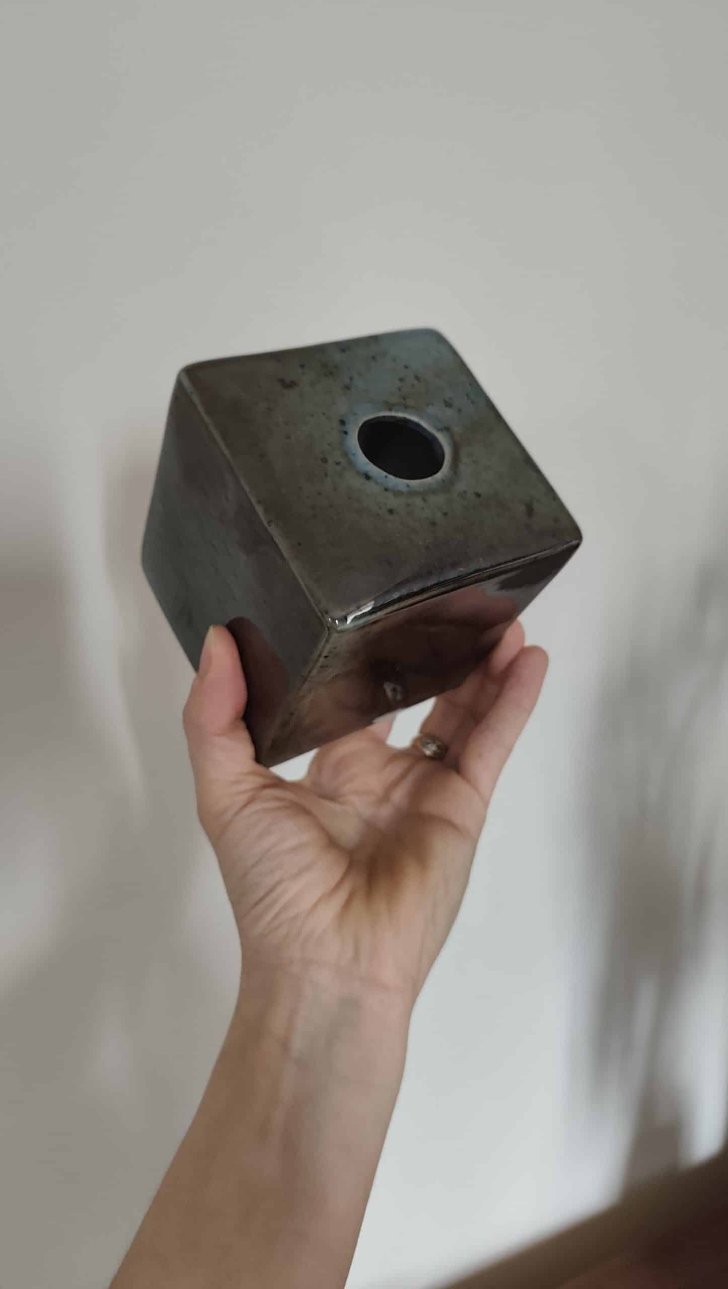 Vintage Virebent cubic vase