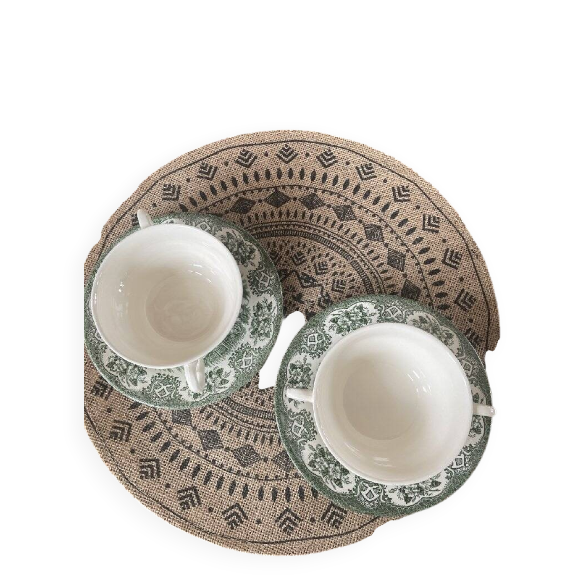Ensemble de 2 bols à bouillon et soucoupes verts ironstone England