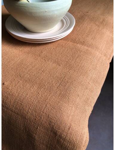Antique Harvest Tablecloth in Pure Hemp, Tinted in Terracotta