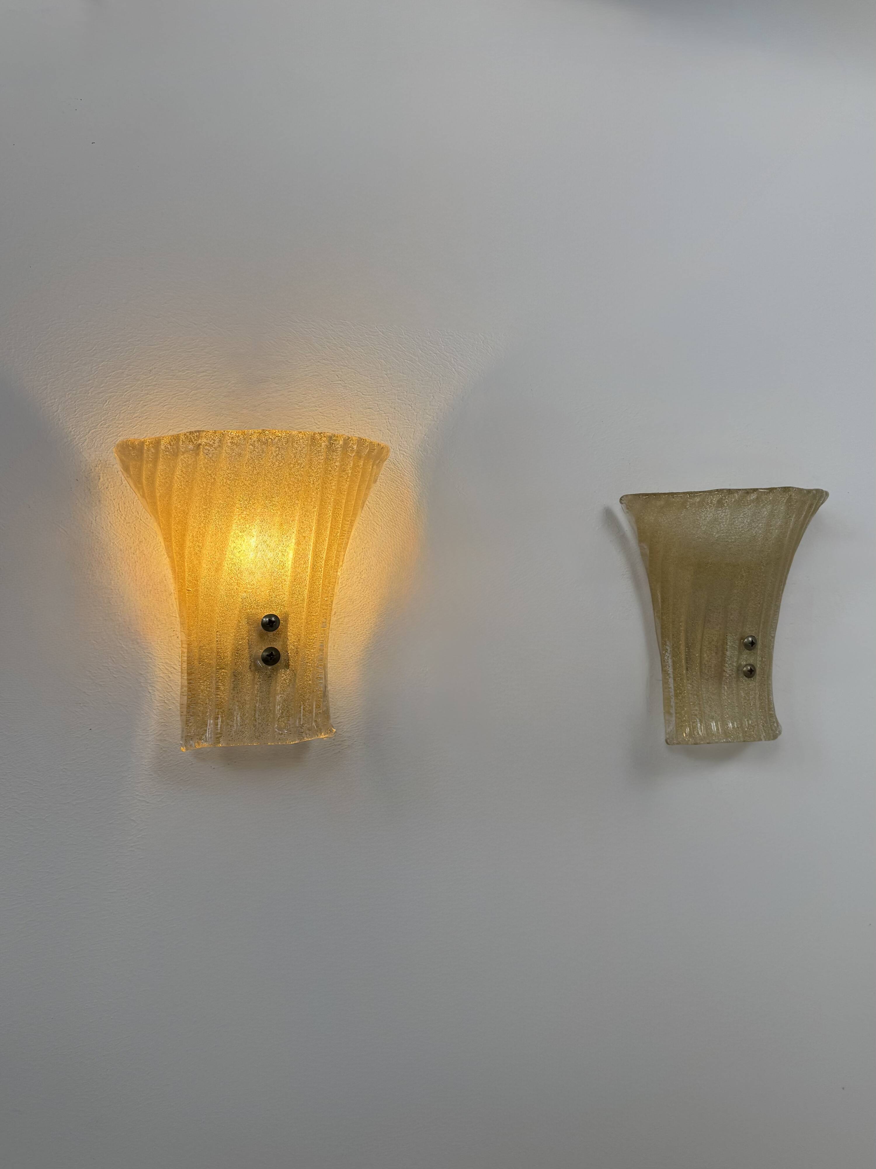 Pair of vintage Murano glass wall lights, pressed moulded, Italy, 1980.